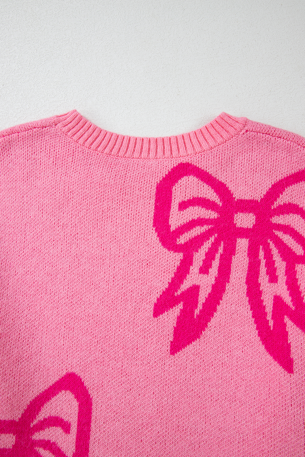 Golden Fleece Bow Pattern Drop Shoulder Loose Sweater