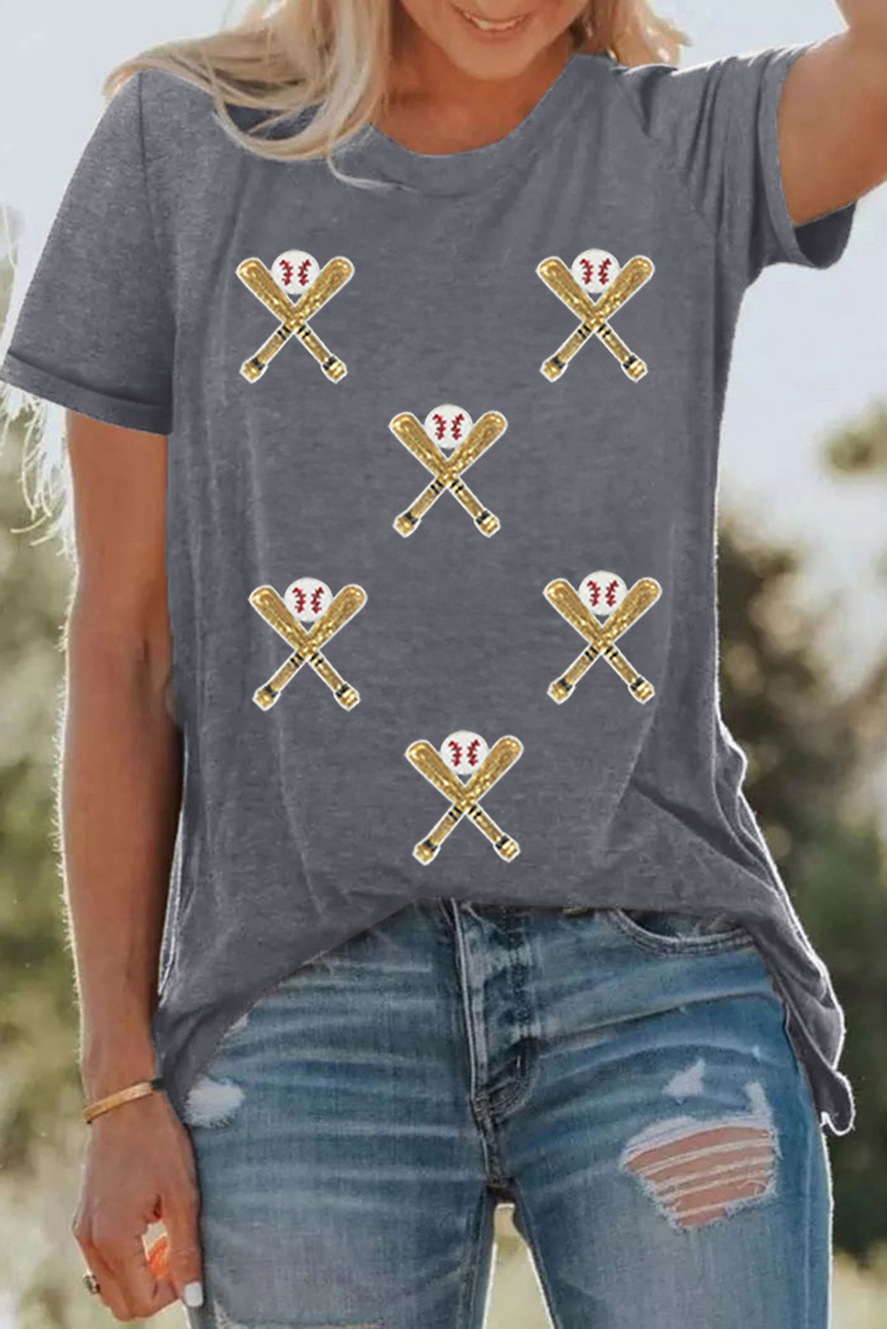 Gray Sequined Game Day Casual Tee