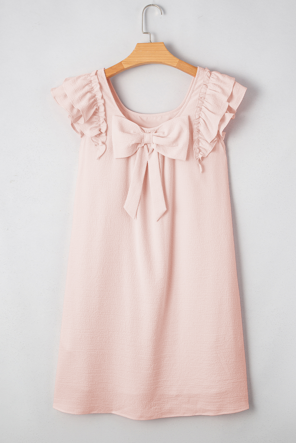 Beau Blue Textured Bow Knot Frilled Butterfly Sleeve Blouse