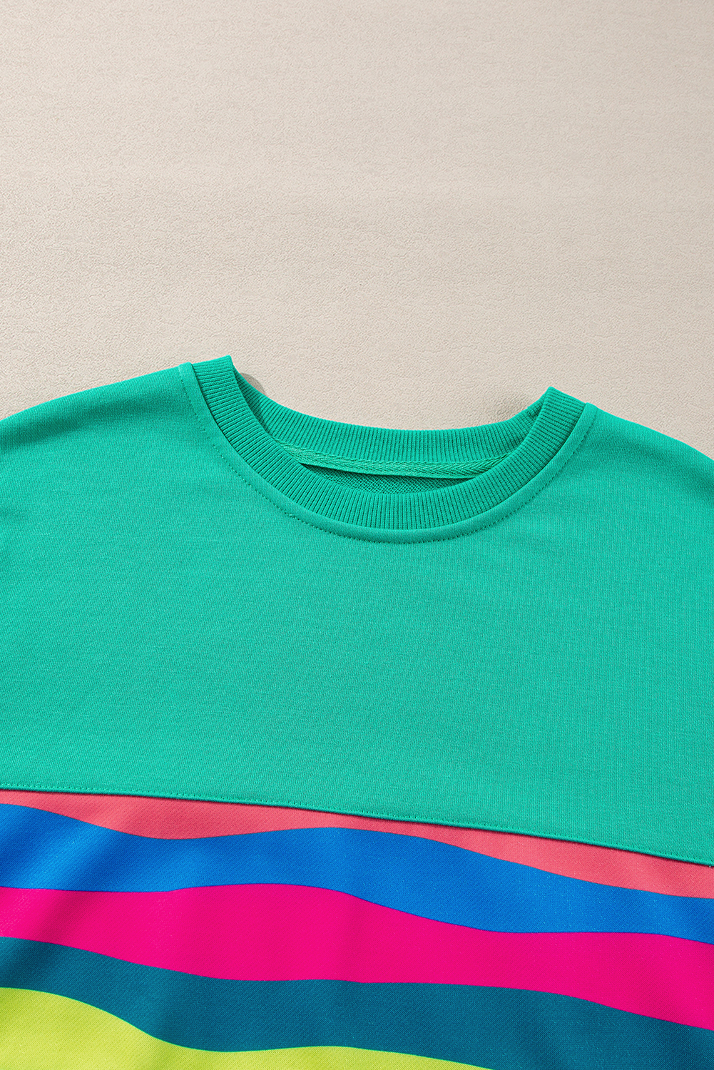 White Plus Size Colorful Striped Drop Shoulder Loose Sweatshirt