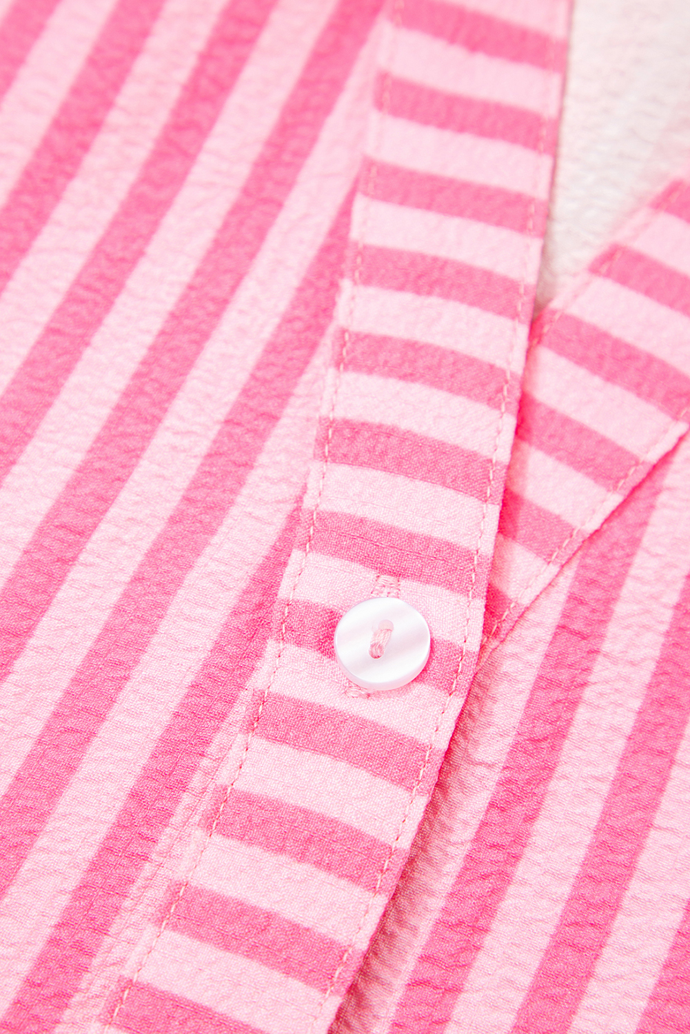 Pink Stripe Flare Sleeve Half Placket Tiered Flowy Mini Dress