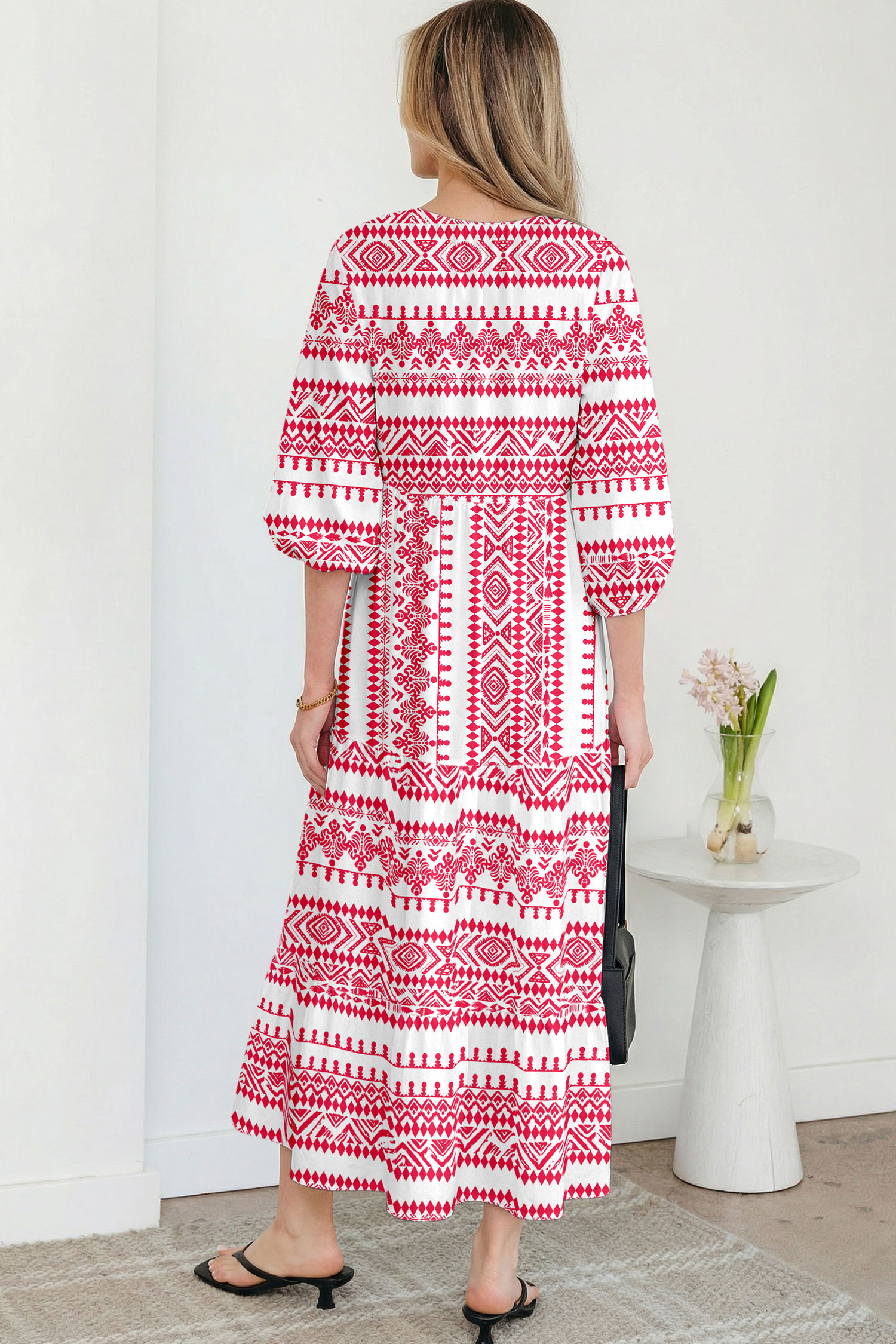 Sky Blue Boho Printed Half Sleeve Maxi Dress