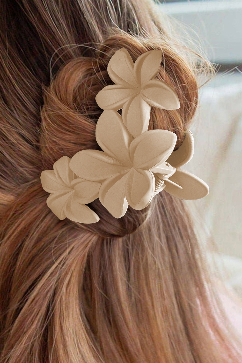 Beige 3D Flower Plastic Resin Hair Claw (Slight Color Variations)