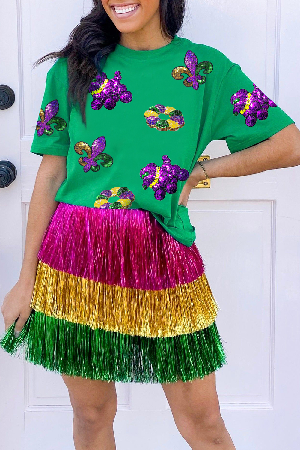 Bright Green Glitter Mardi Gras Mask Graphic T Shirt