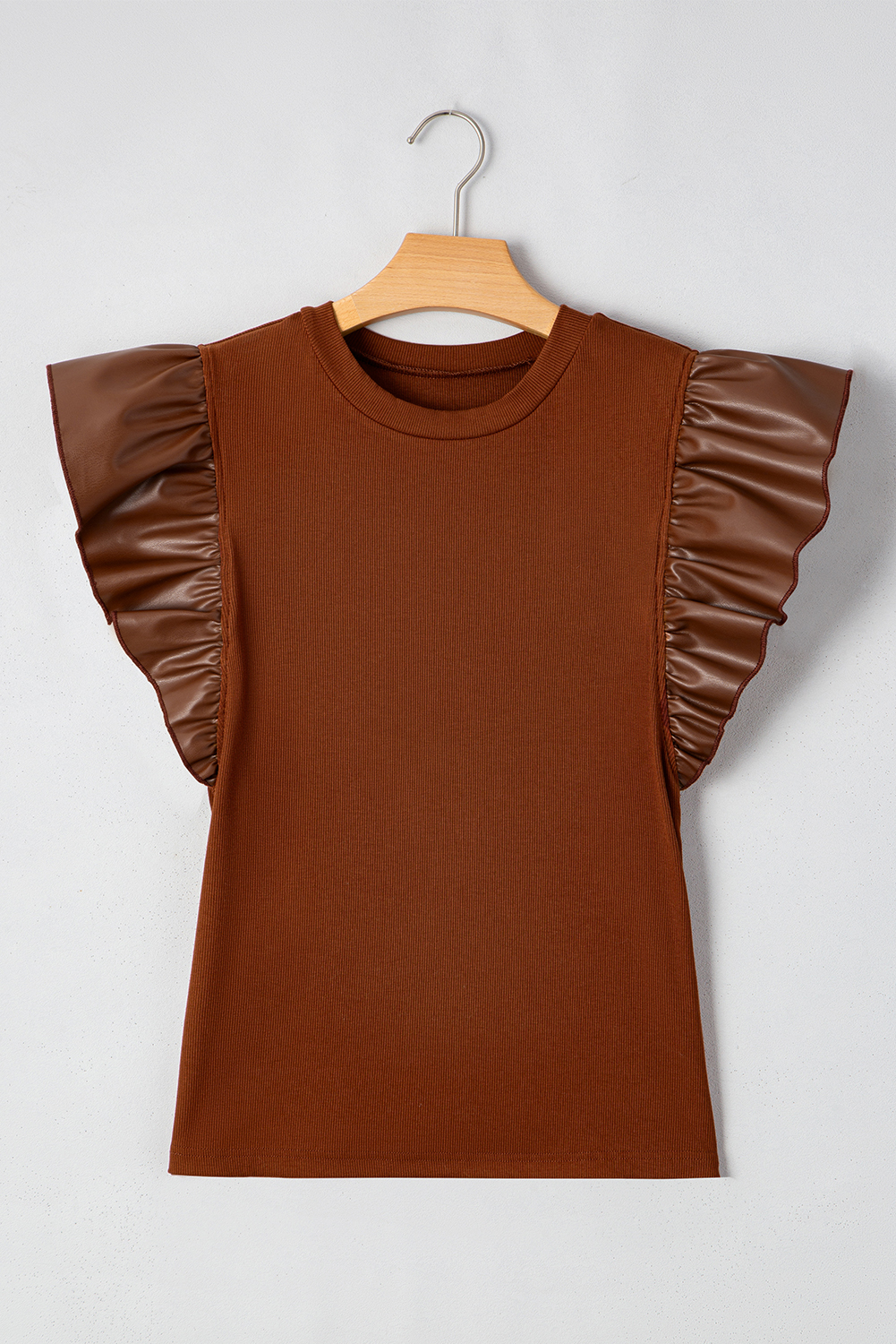 Black GAME DAY Checkered Letter Graphic Leatherette Ruffle Sleeve Top