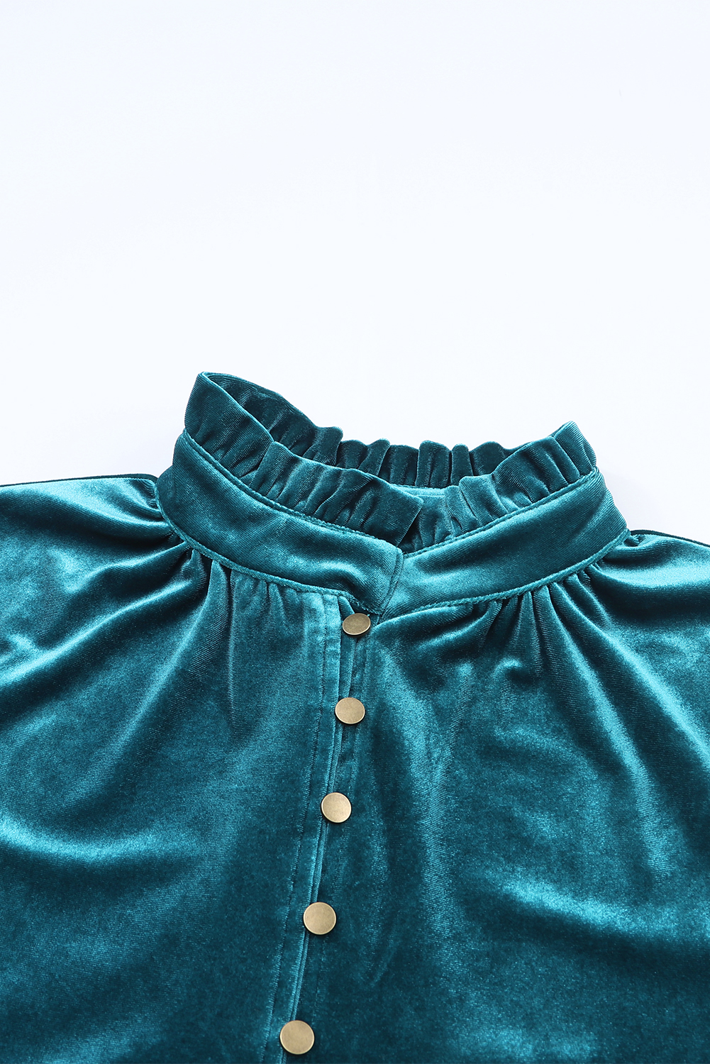 Burgundy Frilled Neck Buttoned Front Velvet Top