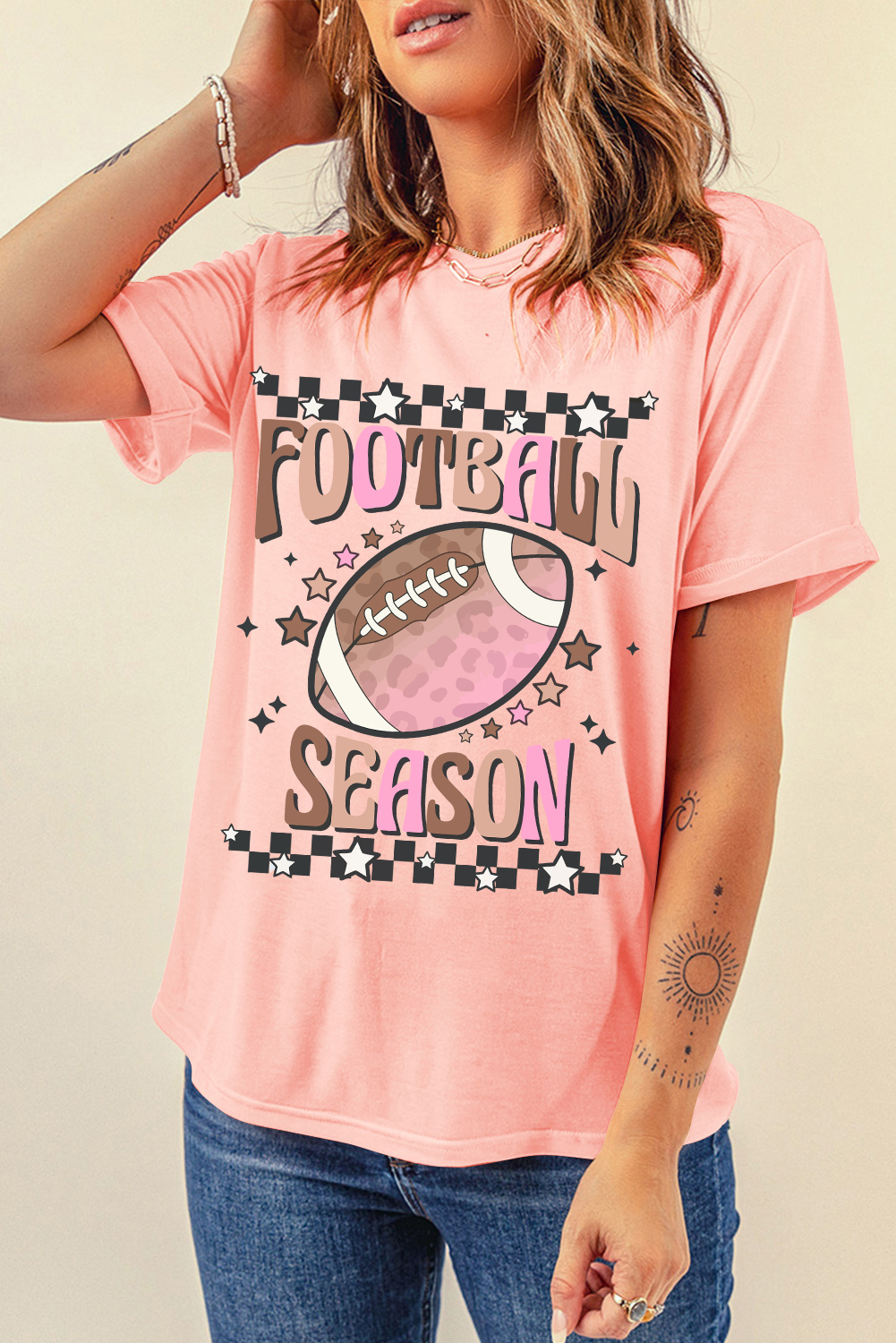 Pink FOOTBALL SEASON Graphic Game Day T Shirt