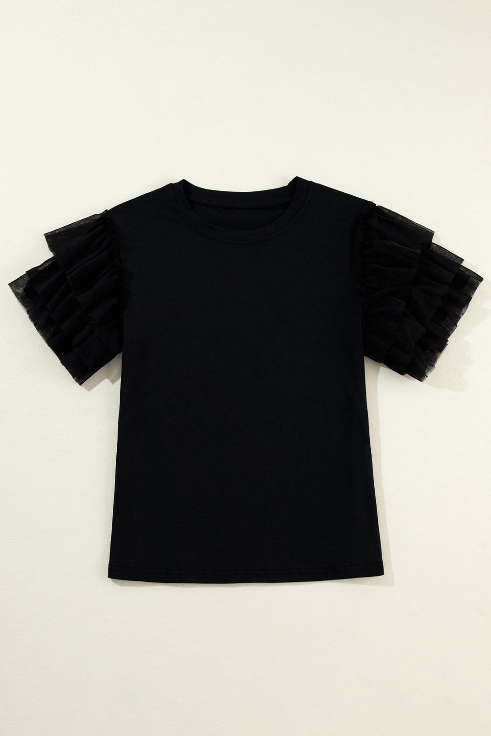 Dark Green Tulle Ruffle Sleeve Blouse