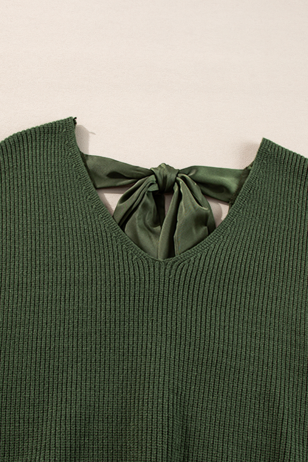 Racing Red Lantern Sleeve V Neck Knot Back Sweater