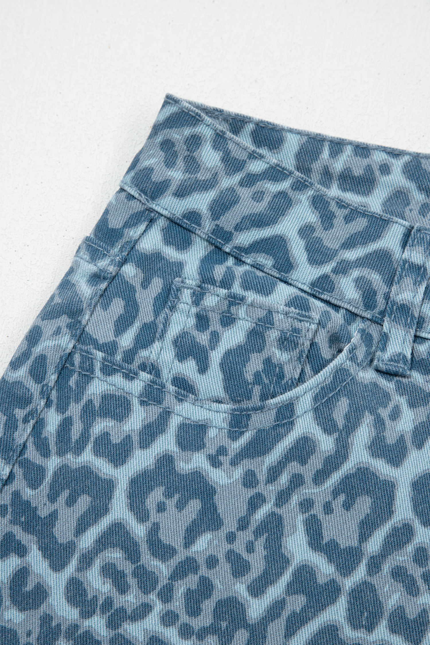 Rose Leopard Frayed Edge Wide Leg High Waist Jeans