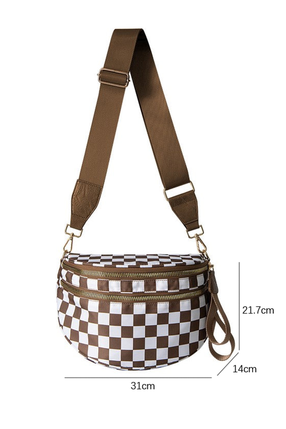 Jungle Green Double Zip Crescent Shape Adjustable Sling Bag