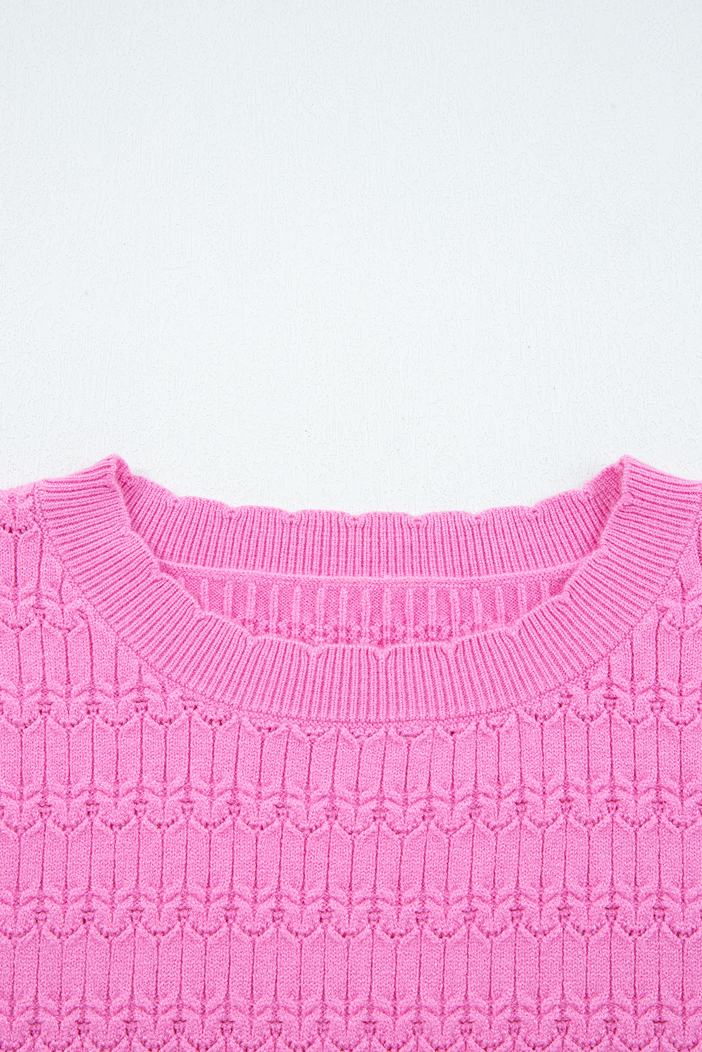 Fiery Red Trendy Pattern Knit Ribbed Cuffs Crew Neck Sweater
