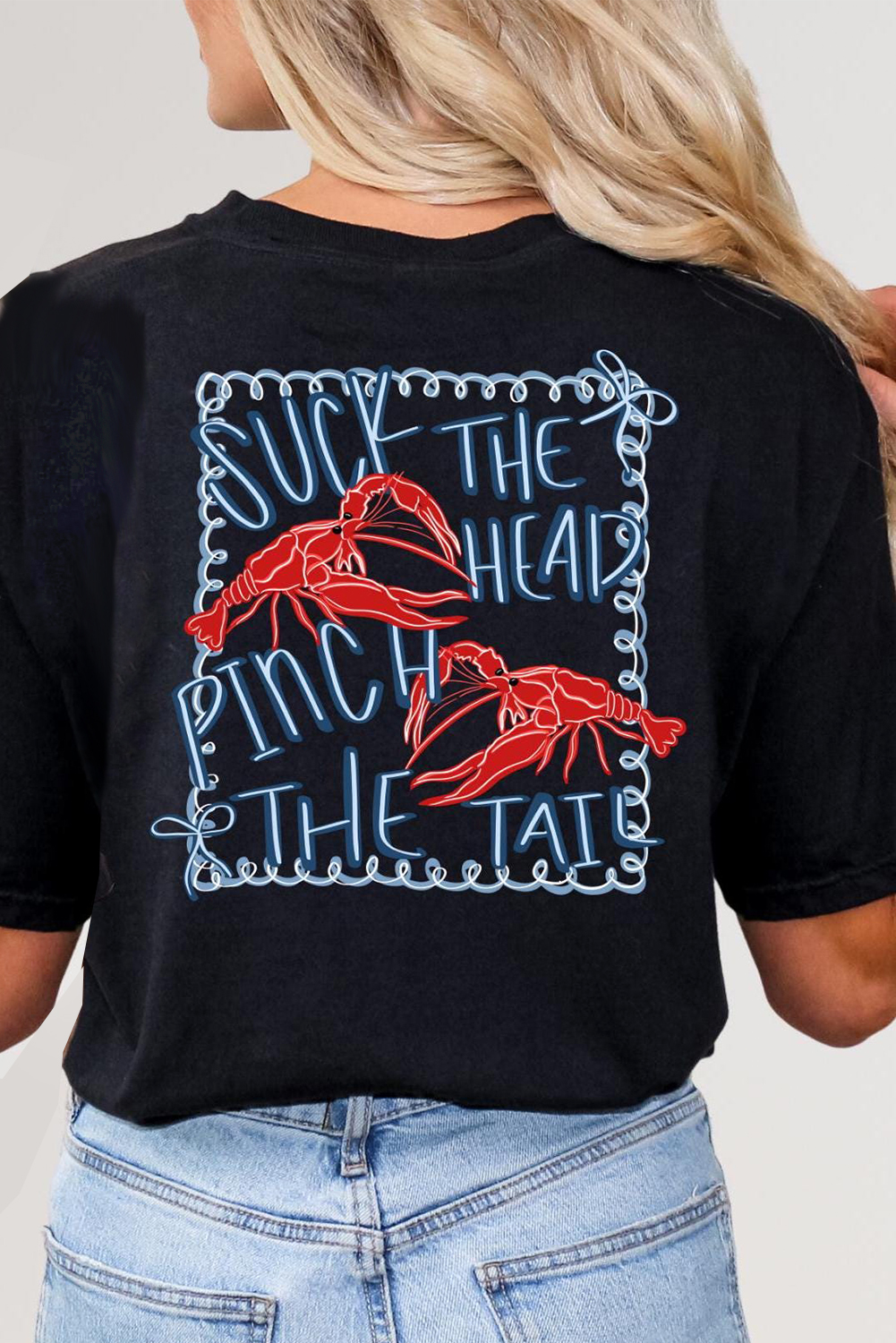 Black Girlie Bow Crawfish Printed T Shirt