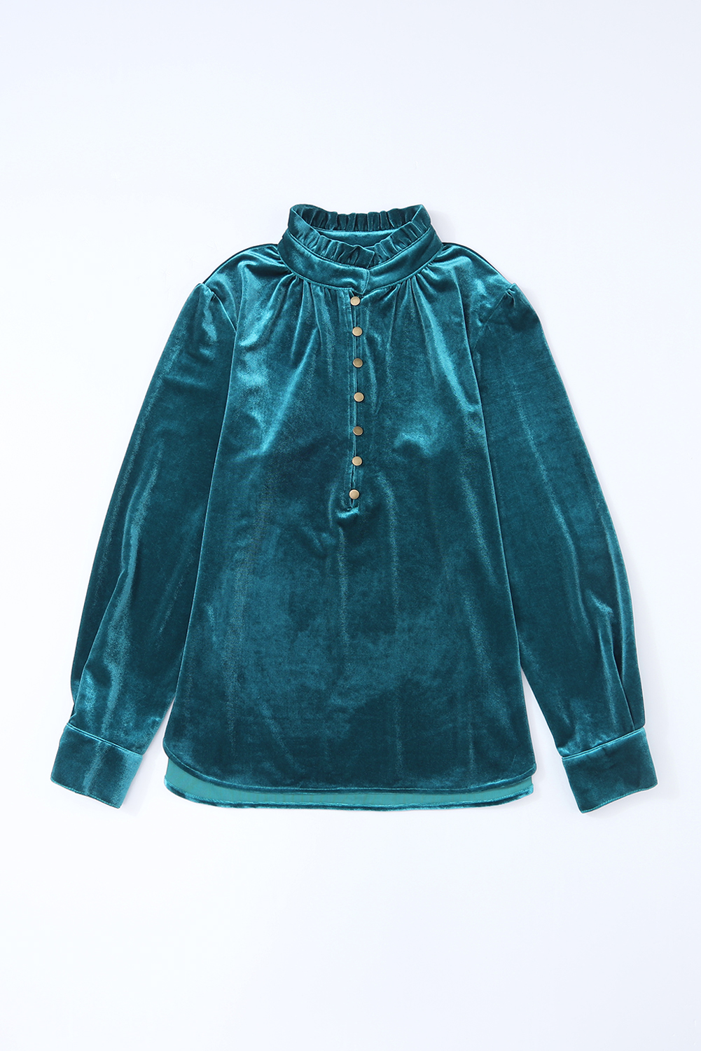 Burgundy Frilled Neck Buttoned Front Velvet Top