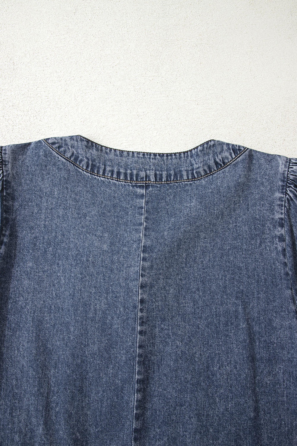 Sail Blue 3/4 Sleeve Tied V Neck Pleated Denim Mini Dress