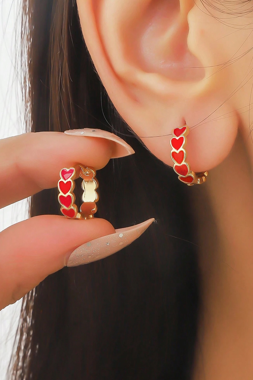 White Heart Shape Plated Alloy Small Hook Earrings