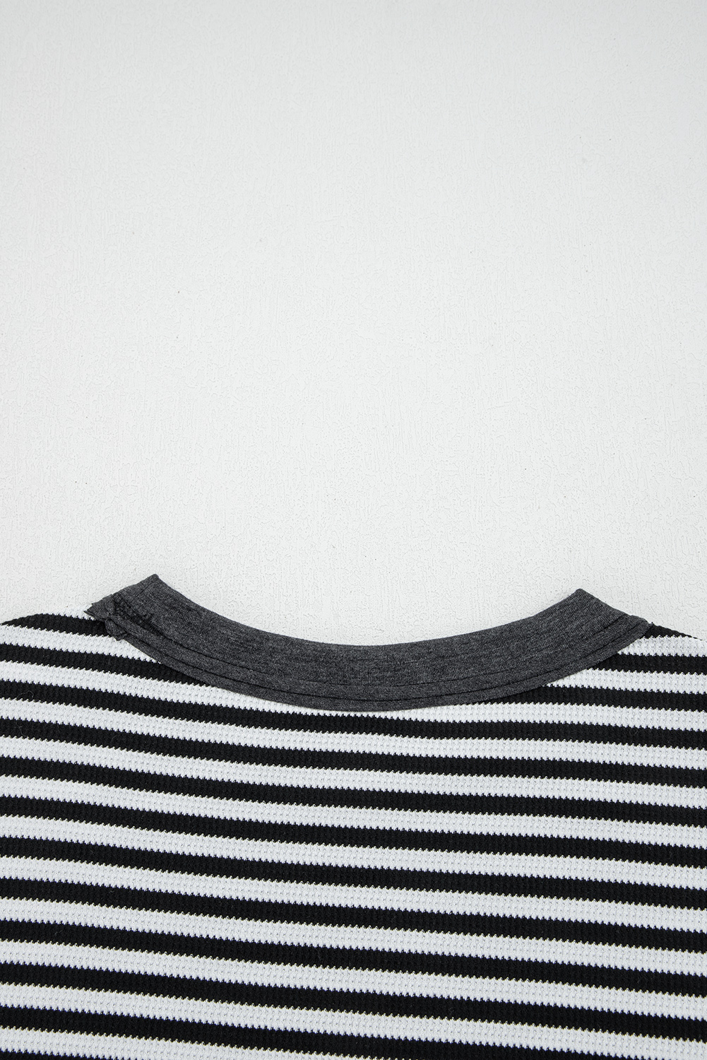 Dearlovers Green Stripe Thermal Knit Drop Shoulder Casual Top
