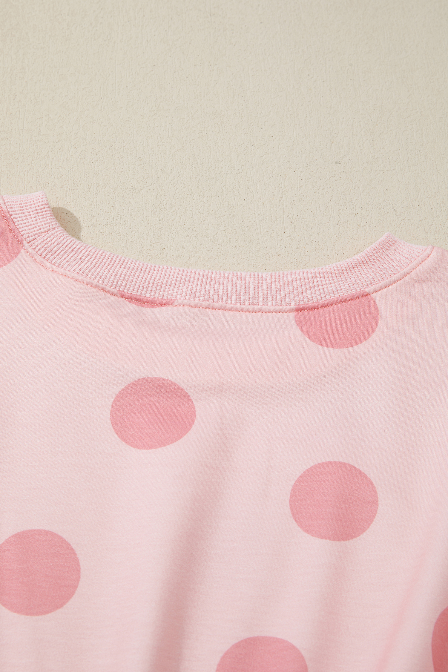 Beige Polka Dot Print Drop Shoulder Pullover Drawstring Jogger Pant Set
