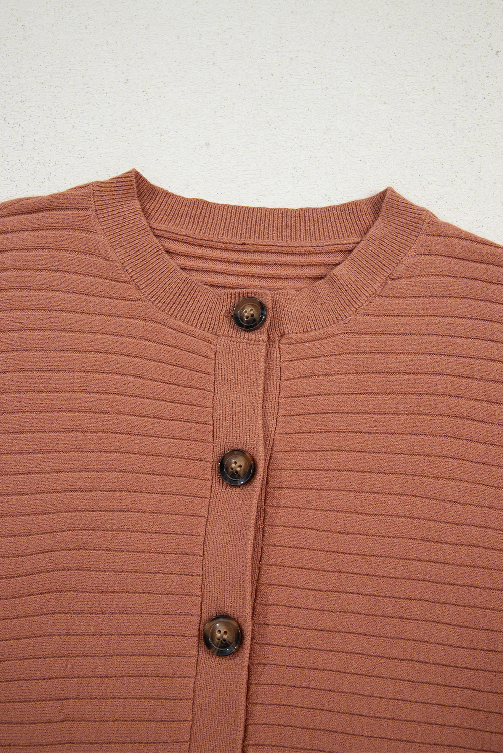 Apricot Pink Wide Rib Knit Button Front Dolman Sleeve Sweater Cardigan
