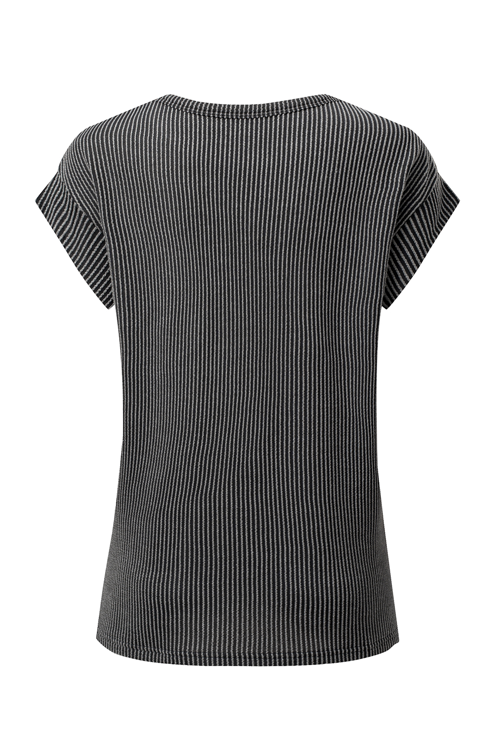 Gray Twisted Rib Wide Sleeve Crew Neck T Shirt