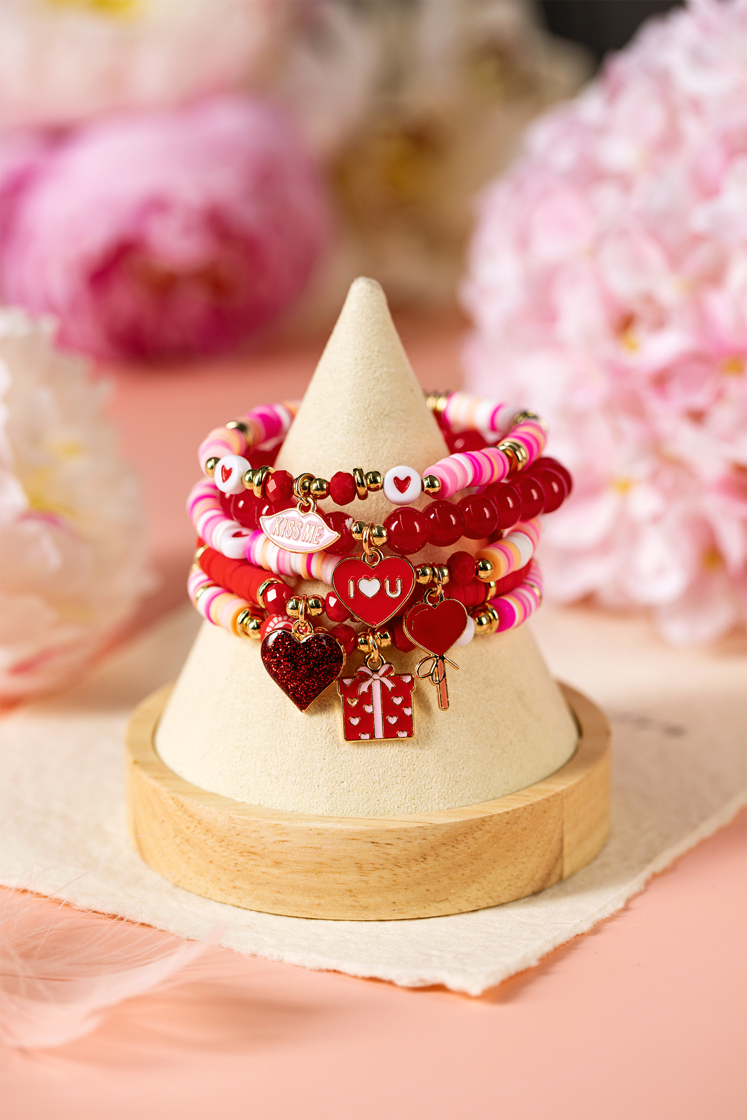 Fiery Red 5pcs I Love U Valentines Day Sweet Bracelet Set