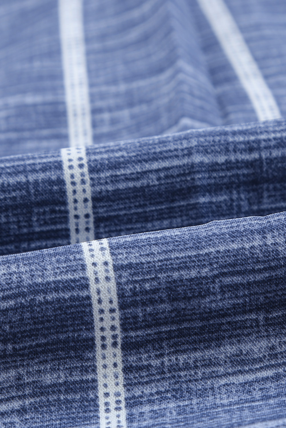 Blue Striped Print V Neck Half Buttons Loose Blouse