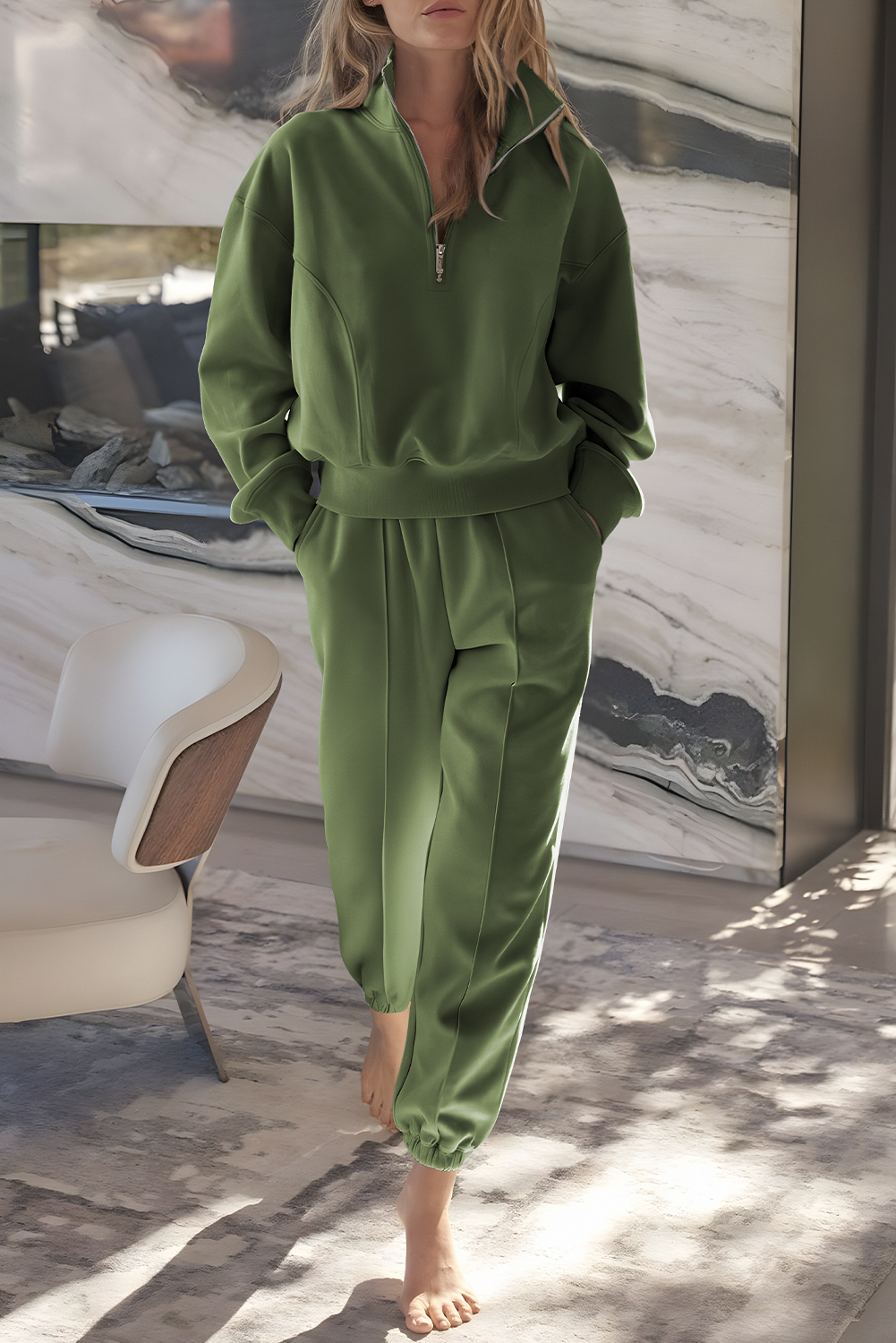 Vineyard Green Half Zip up Pullover Active Top and Joggers Set