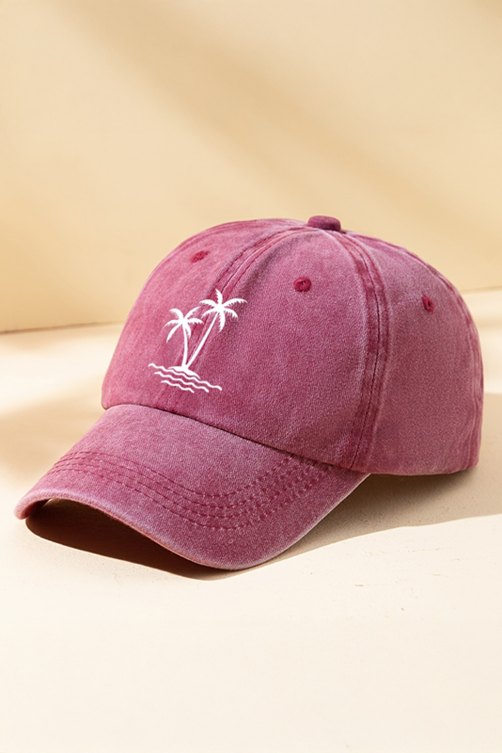Wild Ginger  Coconut Tree Embroidered Mineral Wash Adjustable Baseball Cap