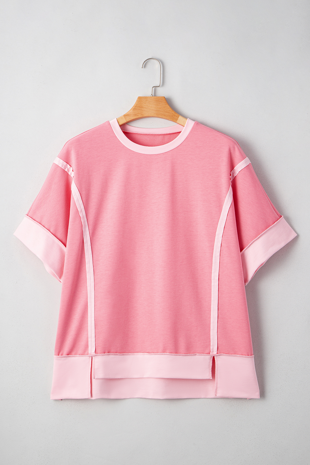Smoke Green Half Sleeve Raw Seam High Low Side Split Top
