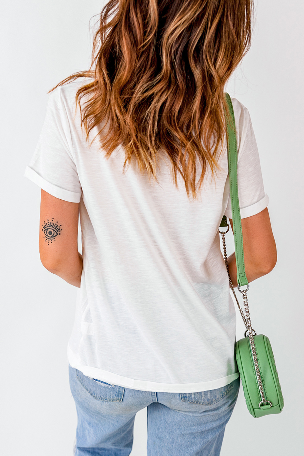 White Guitar Patched Graphic Crew Neck Tee