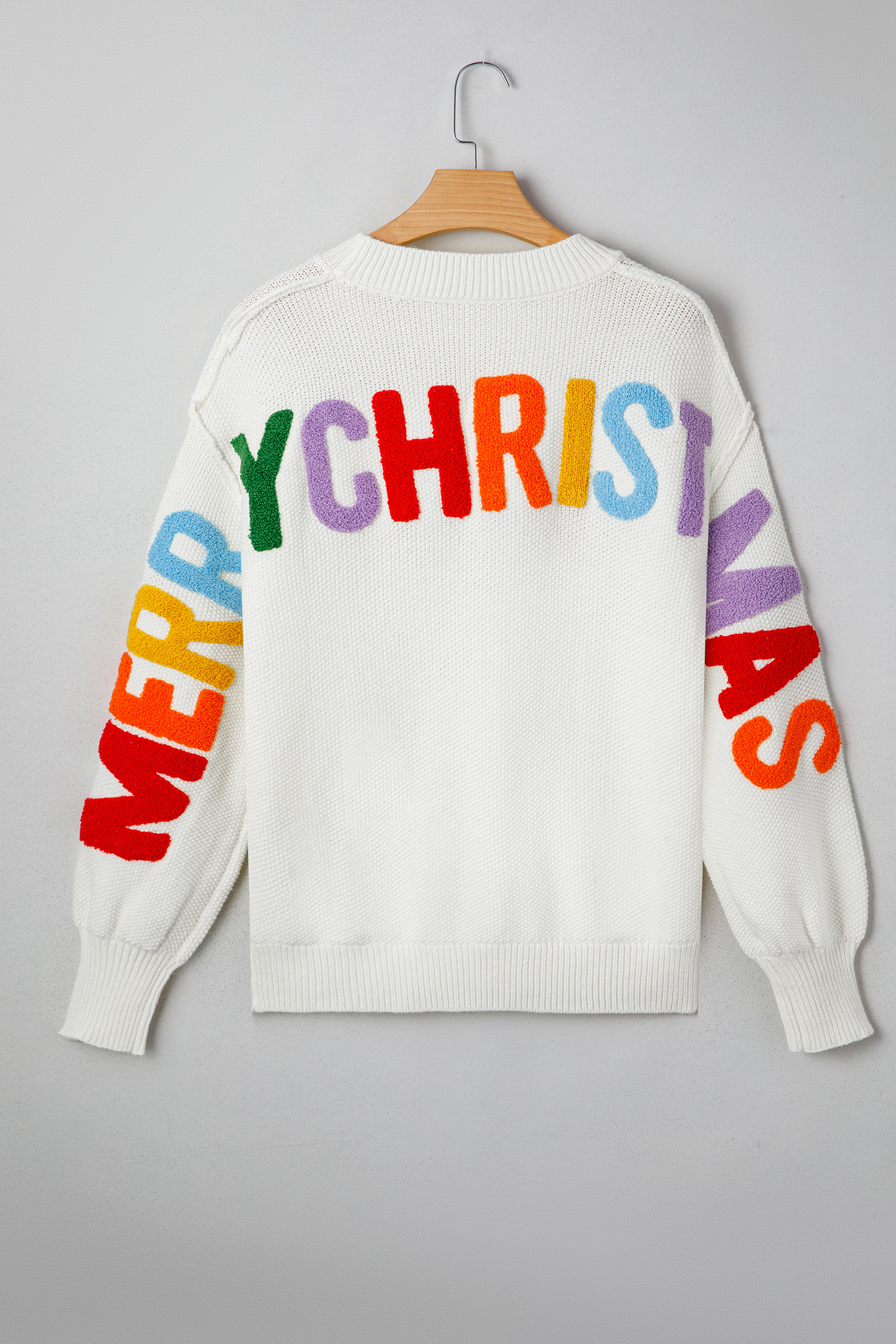White Chenille Graphic Drop Shoulder Holiday Sweater