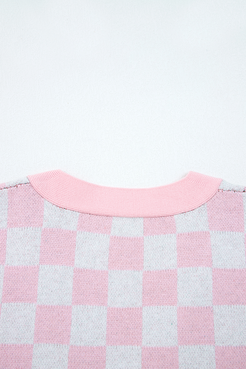 Pink Checkered Christmas Tree Pattern Button V Neck Cardigan Sweater
