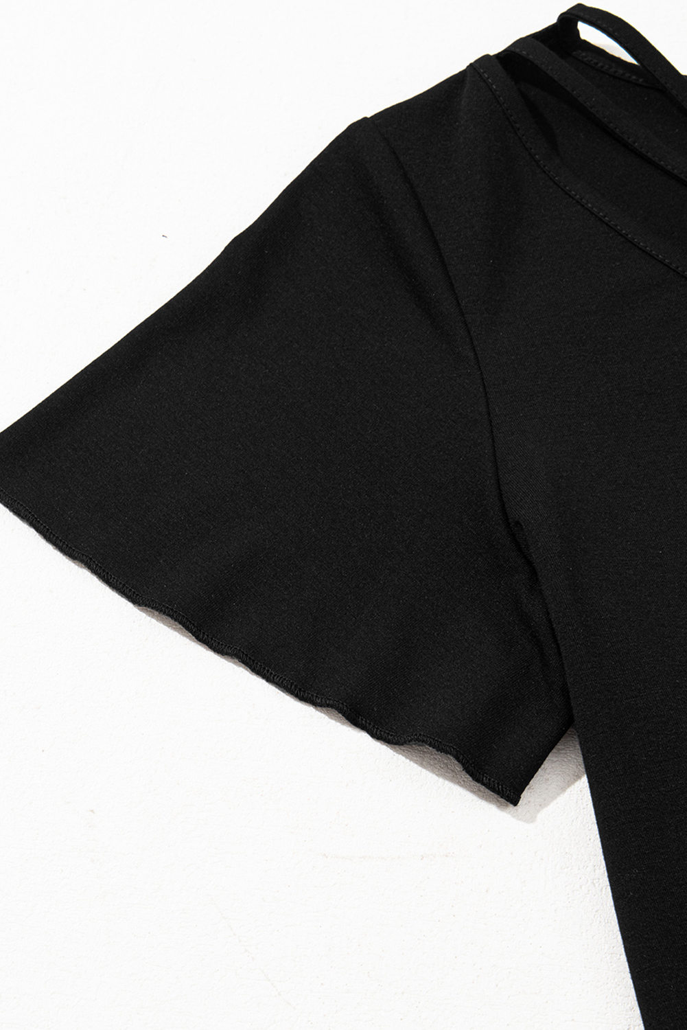 Black Crisscross V Neck Butterfly Sleeve T Shirt
