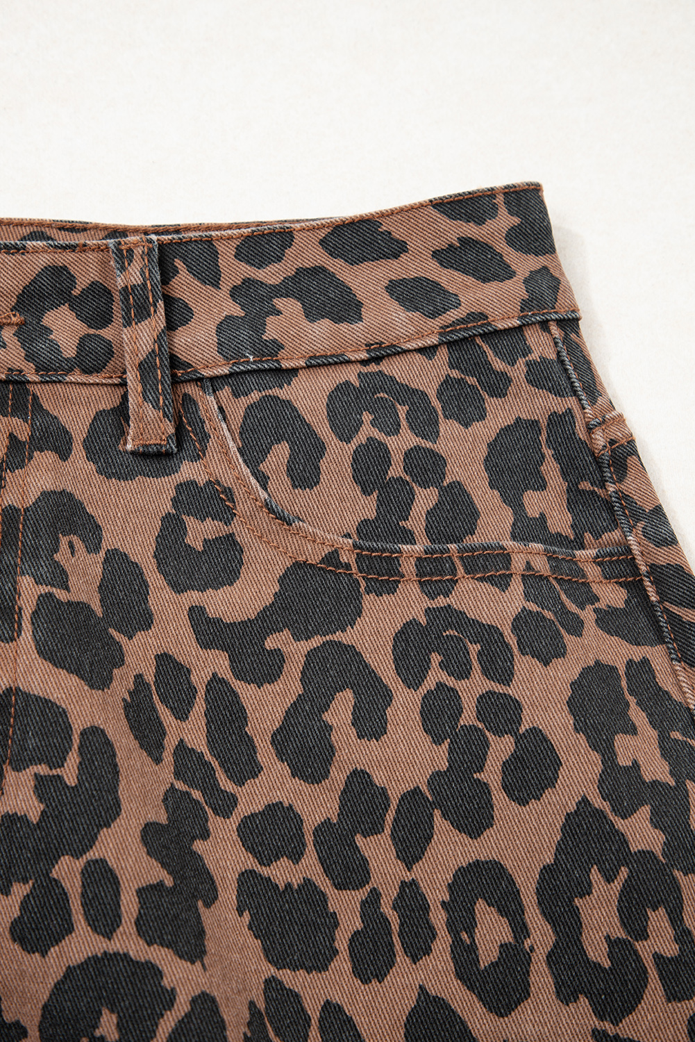 Brown Leopard Denim Frayed Split Denim Midi Skirt