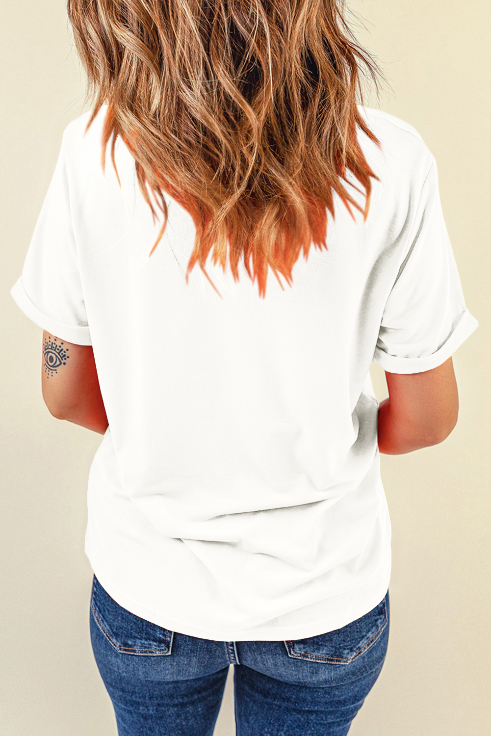 White Crawfish Bow Printed Casual T Shirt