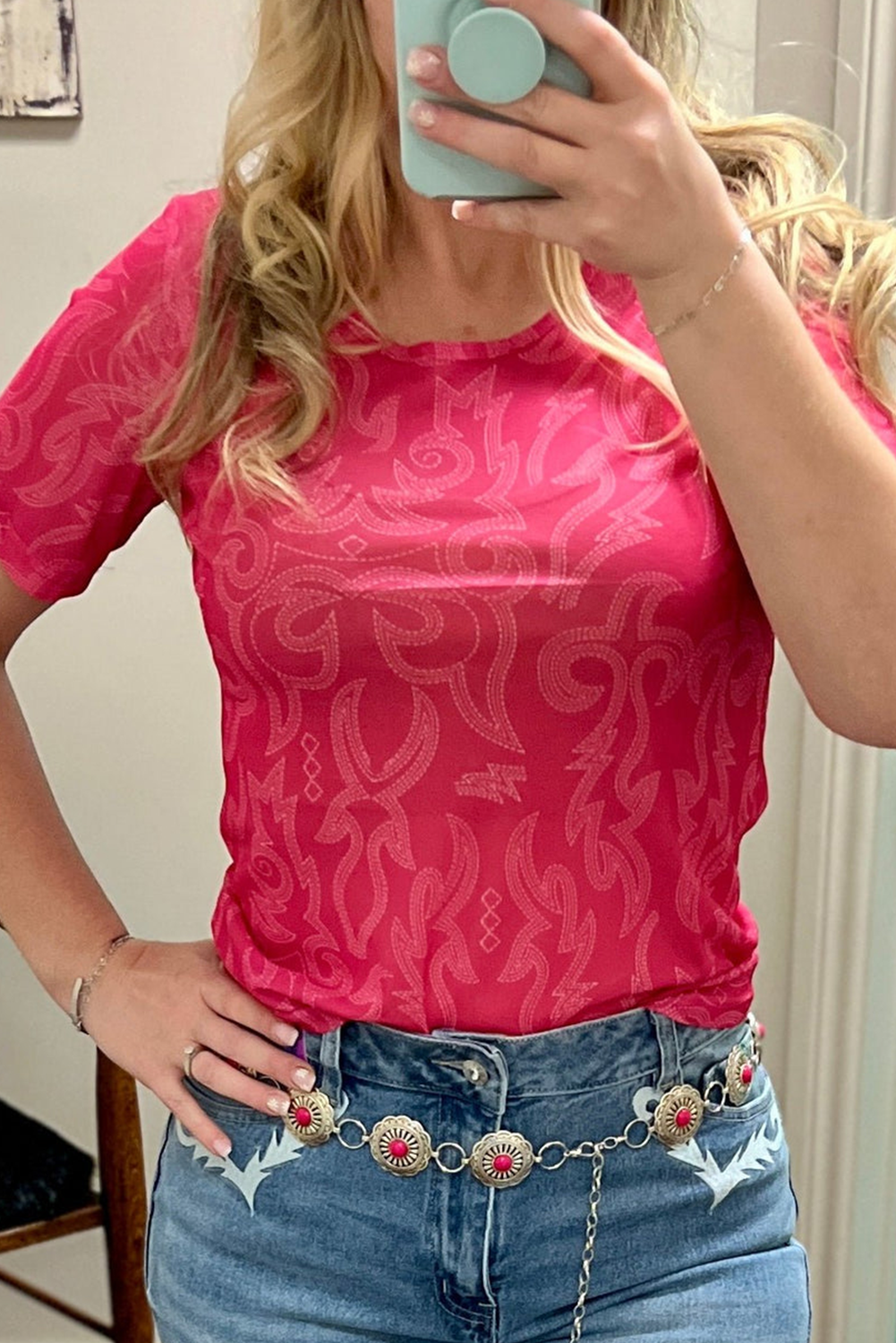 Red Western Girls Mesh T Shirt
