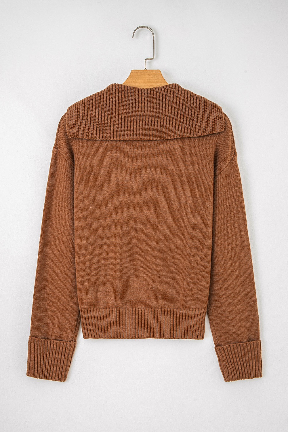 Racing Red Collared V Neck Ribbed Edge Sexy Elegant Sweater