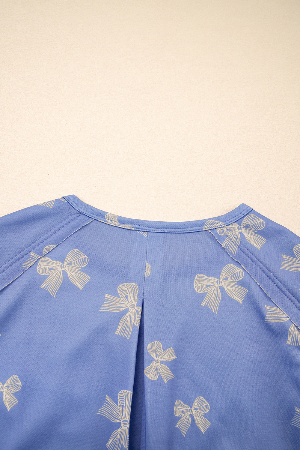Sky Blue Bow Knot Print Crewneck Ruffled Sleeve Shift Mini Dress