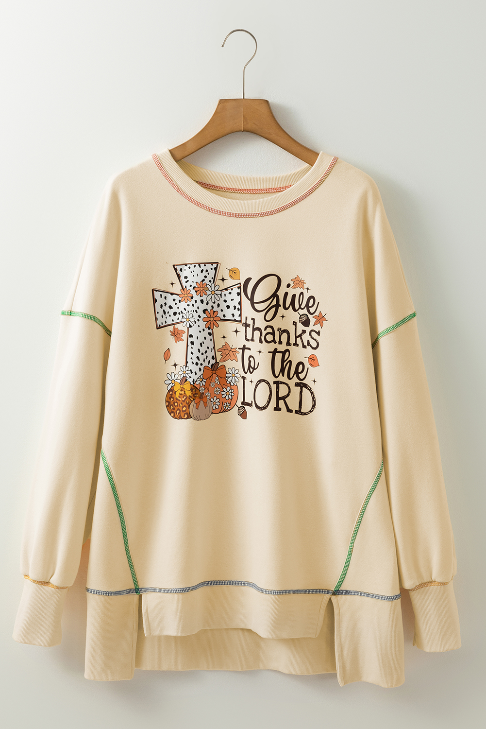 Contrast Stitching Split Baggy Sweatshirt