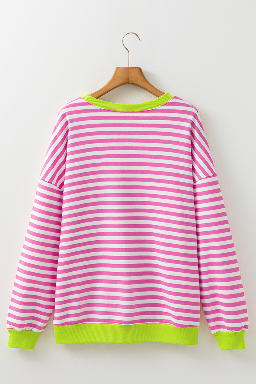 Red Stripe Contrast Ribbed Trim Crossed Stitch Drop Shoulder Sweatshirt