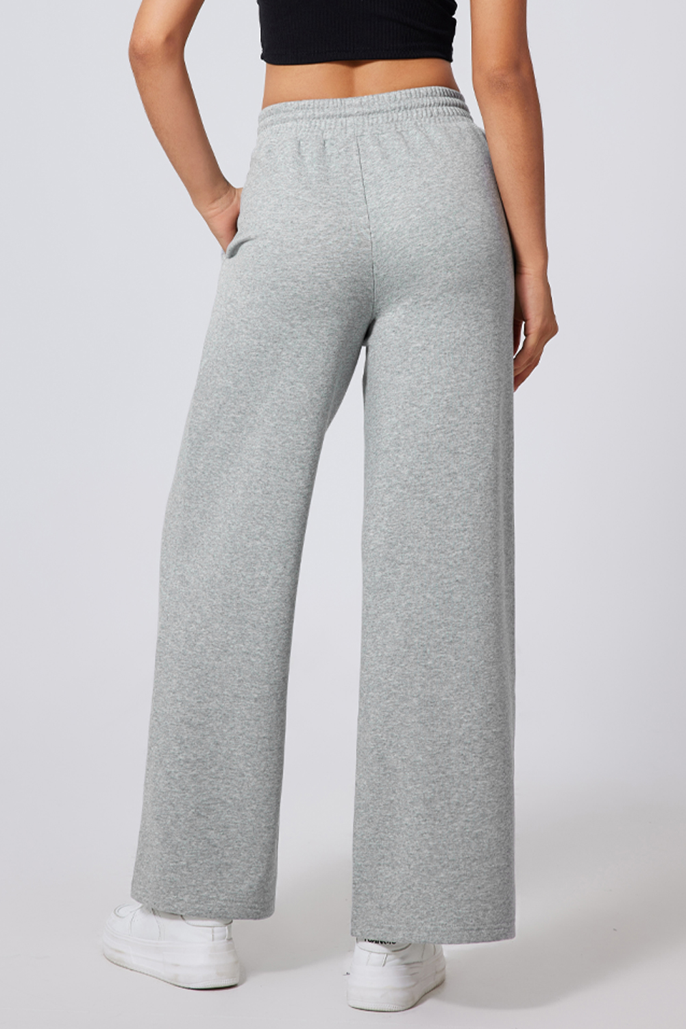 Black Seamed Drawstring High Waist Wide Leg Sweatpants