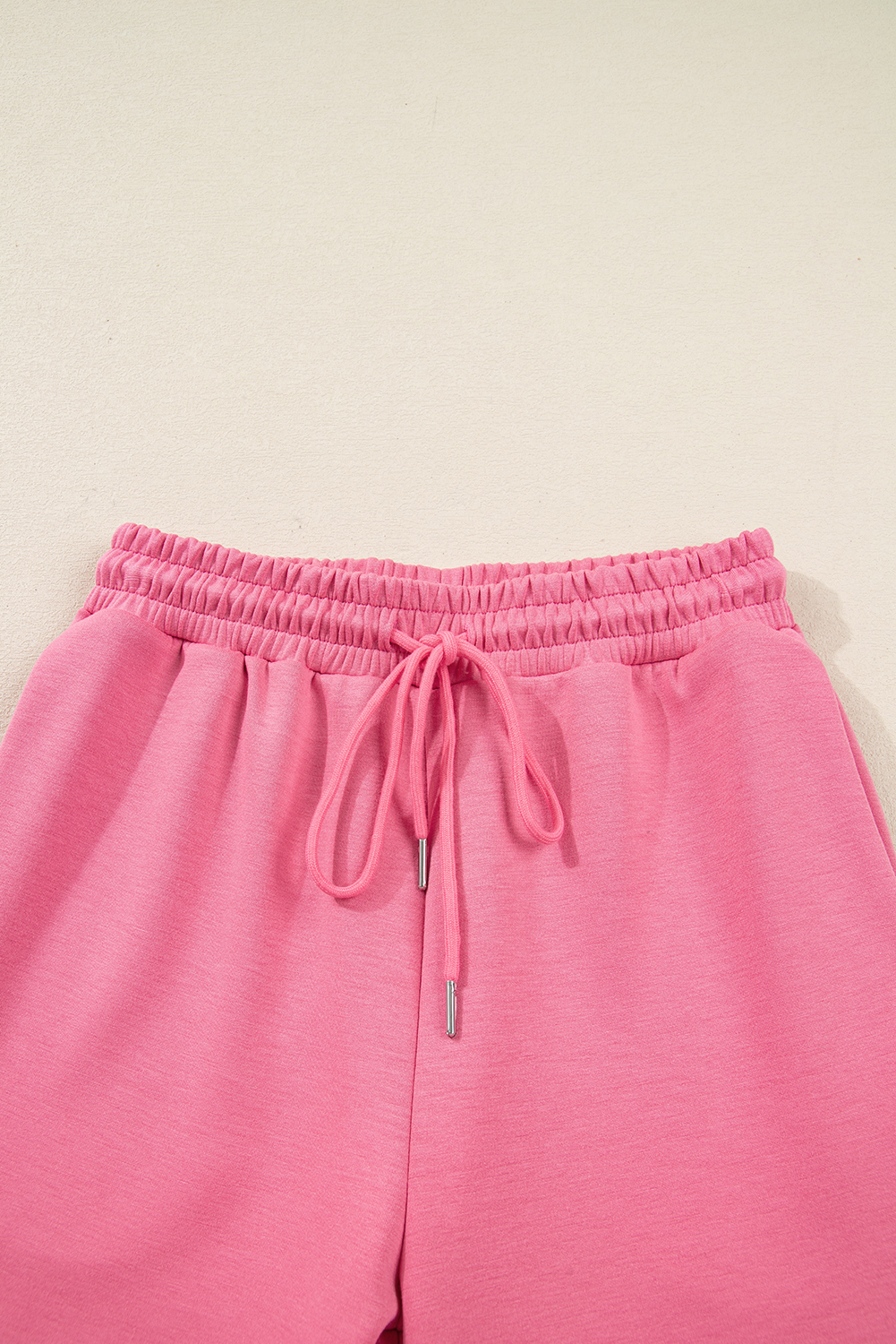 Pink Solid Color Zip Up Hoodie Drawstring Loose Pants Set