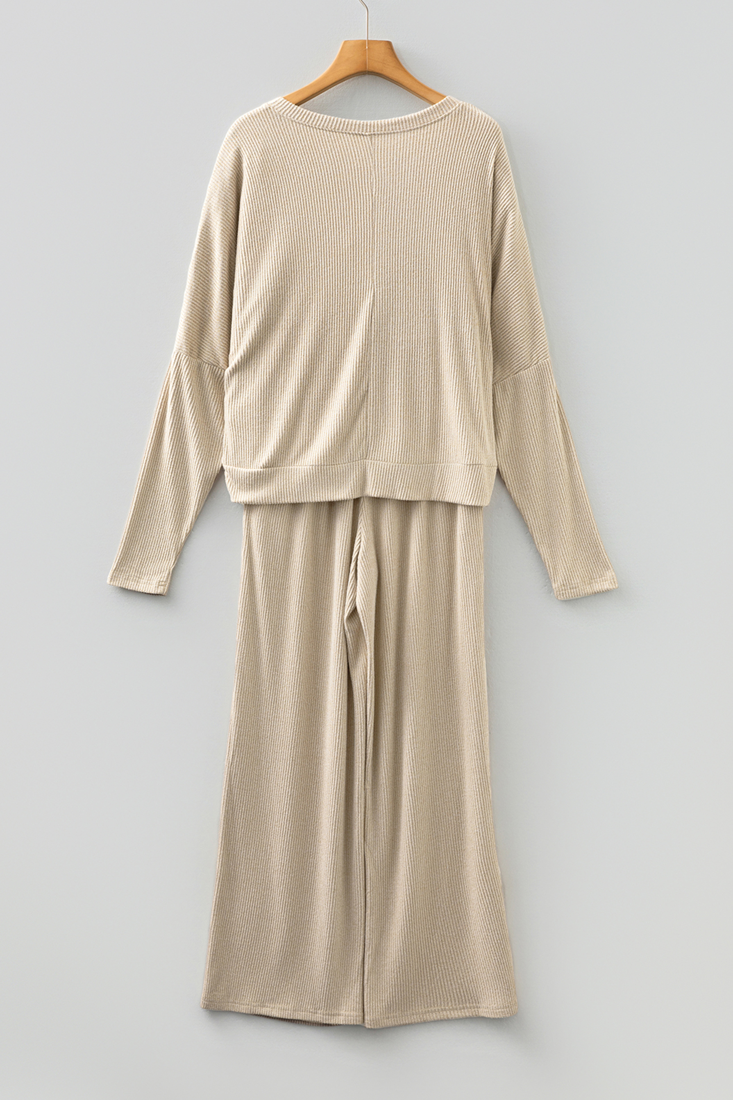 Jet Stream 3D Ribbed V Neck Pullover Drawstring Pants 2 Piece Lounge Set