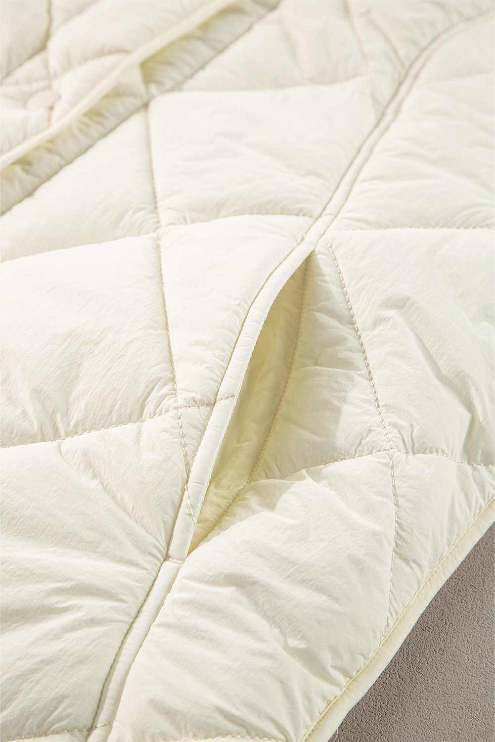 Beige Quilted High Neck Button Up Pocket Vest Coat