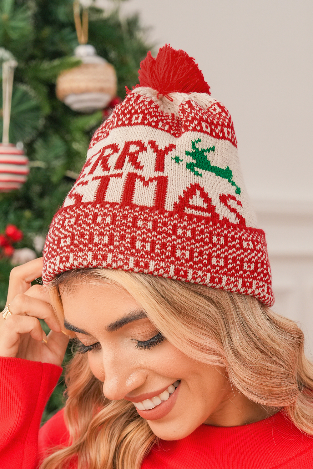 Fiery Red MERRY CHRISTMAS Winter Beanie Hat