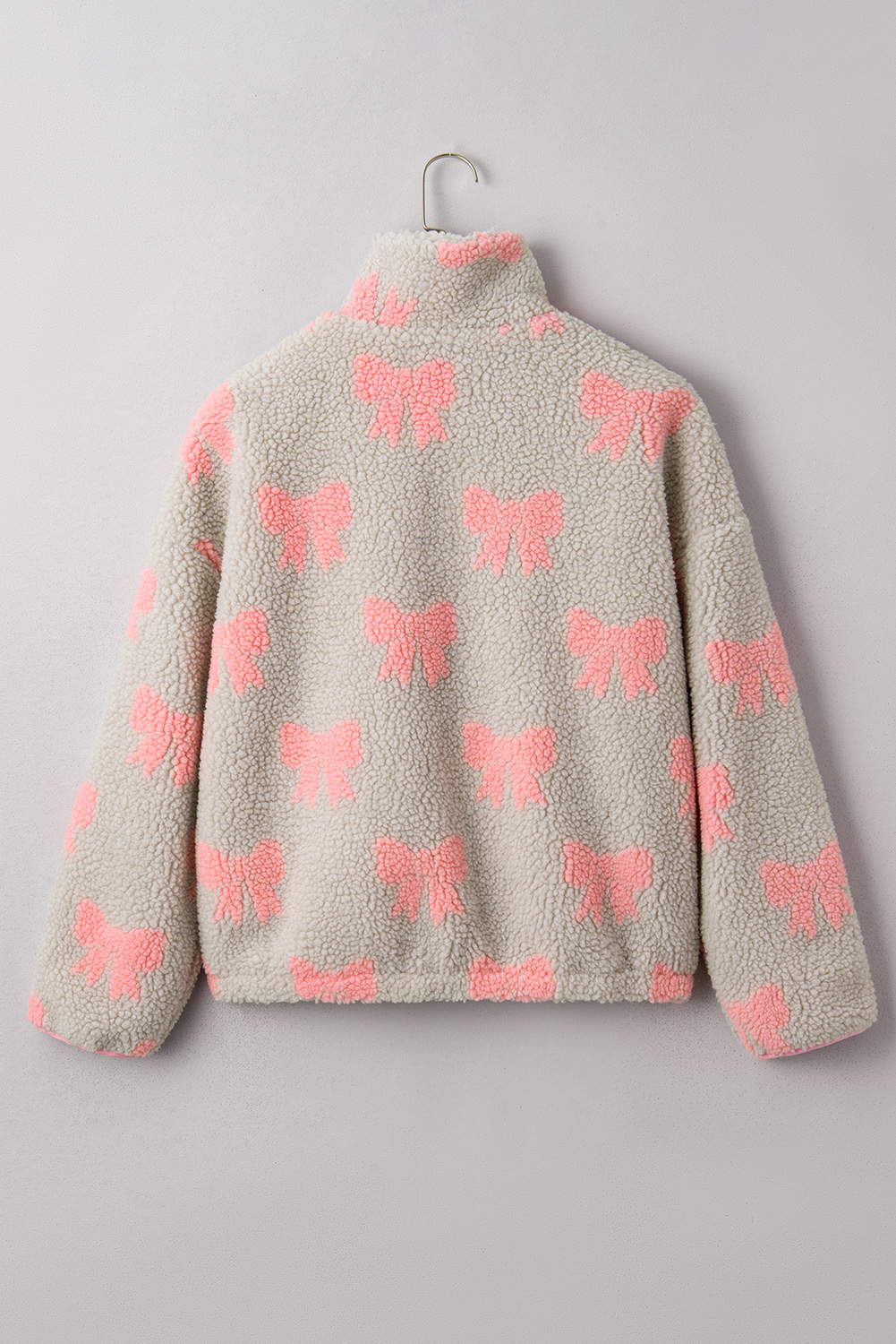 Gray Bow Sherpa Quarter Zip Drop Shoulder Baggy Sweatshirt
