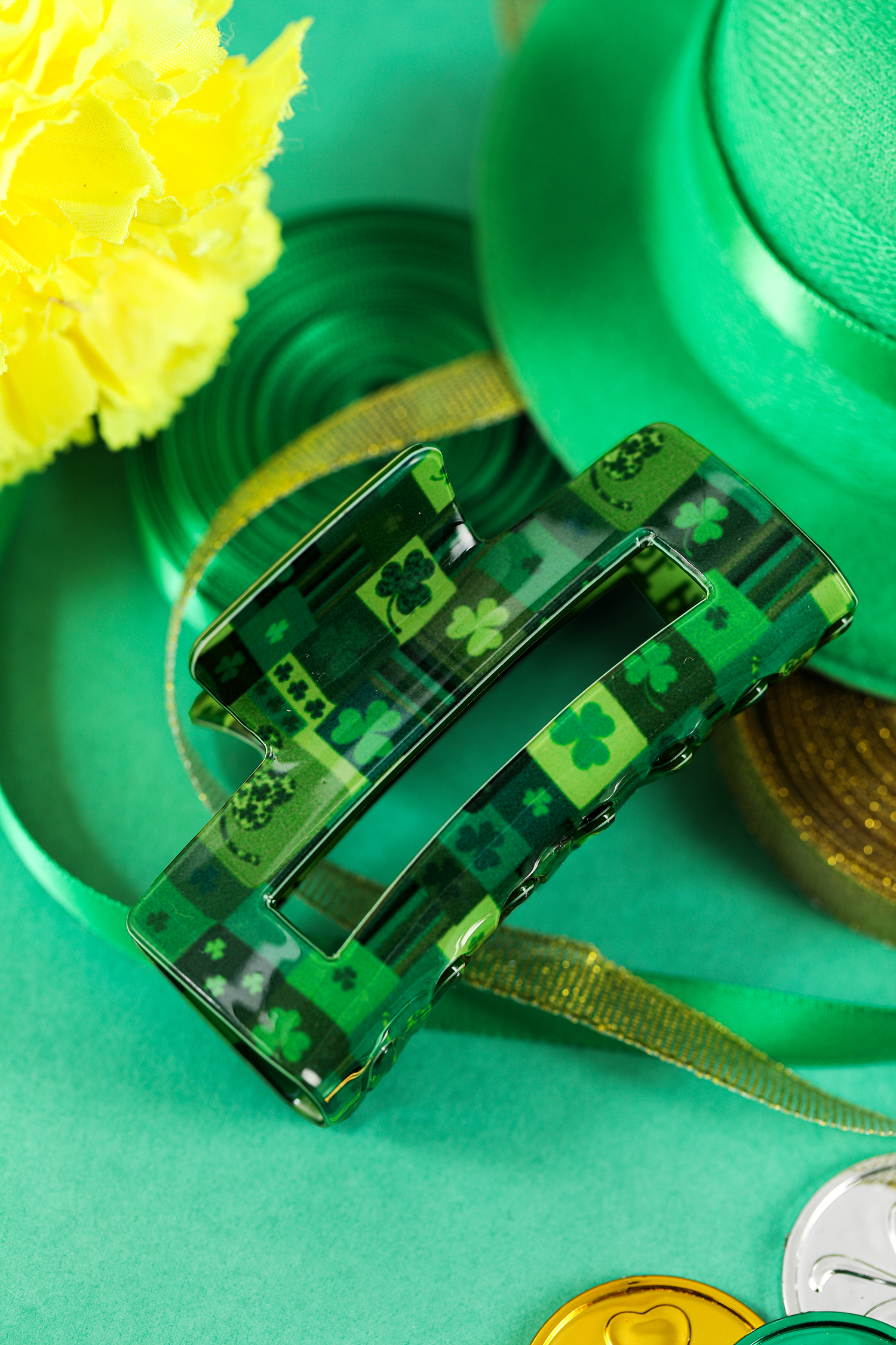 Dark Green St Patricks Day Clover Square Hair Claw Clip