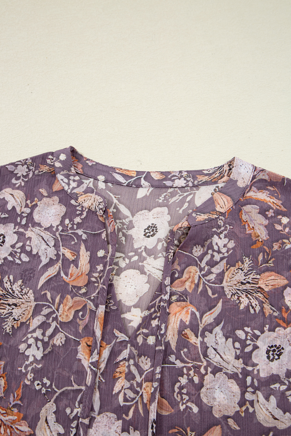 Blue Boho Flower Print 3/4 Sleeve Babydoll Blouse
