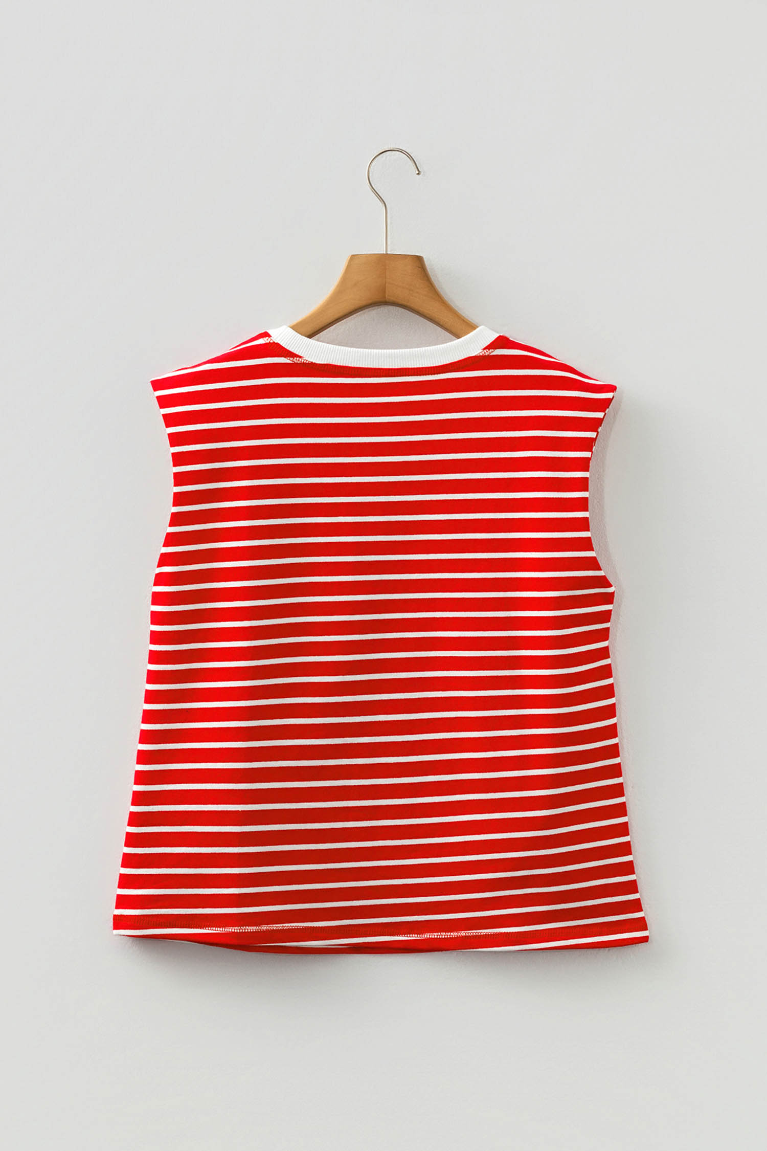 Brown Stripe Ribbed Round Neck Trim Loose Tank Top