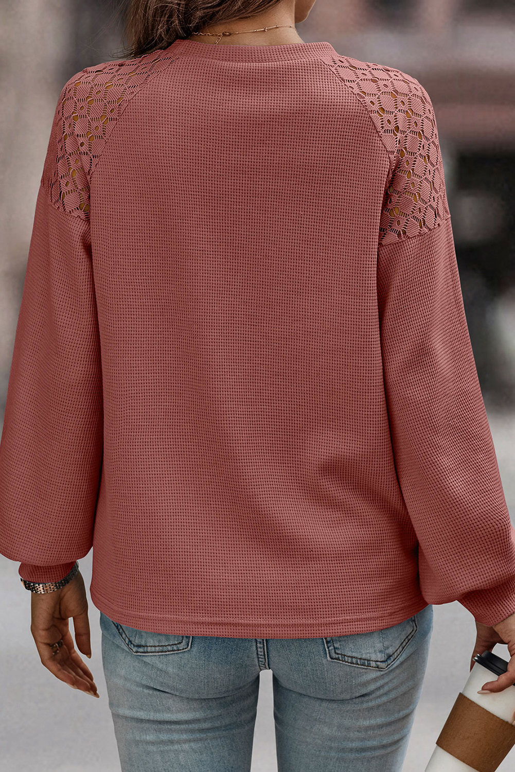 White Lace Long Sleeve Textured Pullover